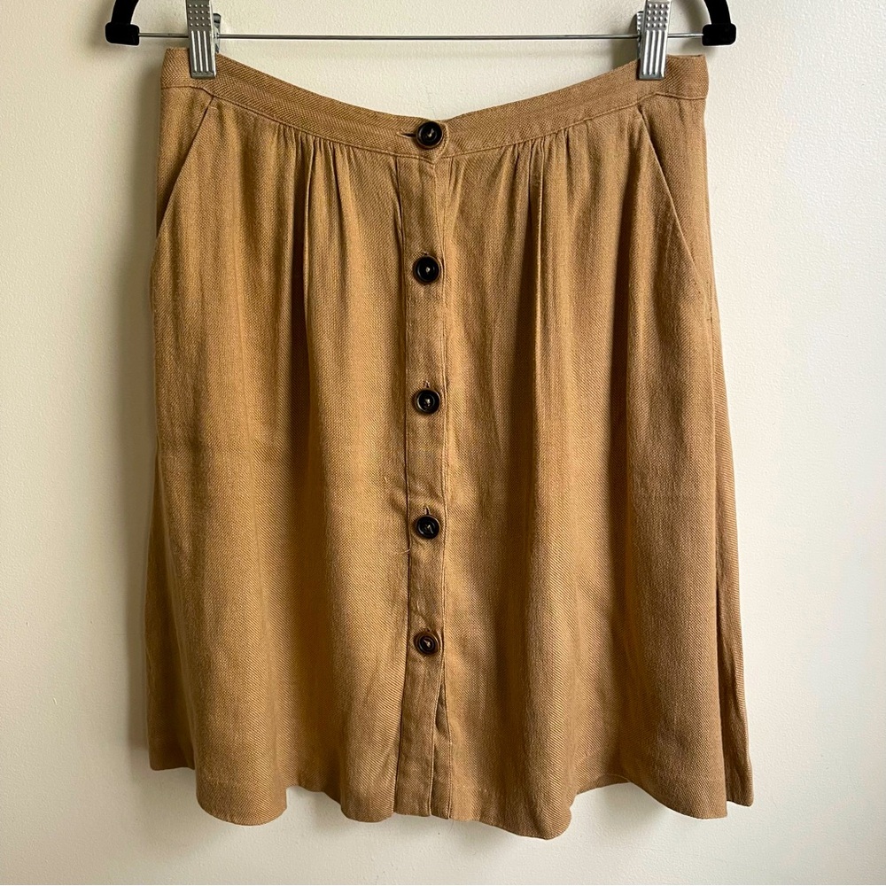 Massimo Dutti Beige Linen Circle Skirt Pockets Button Down Brown Knee-Length 8